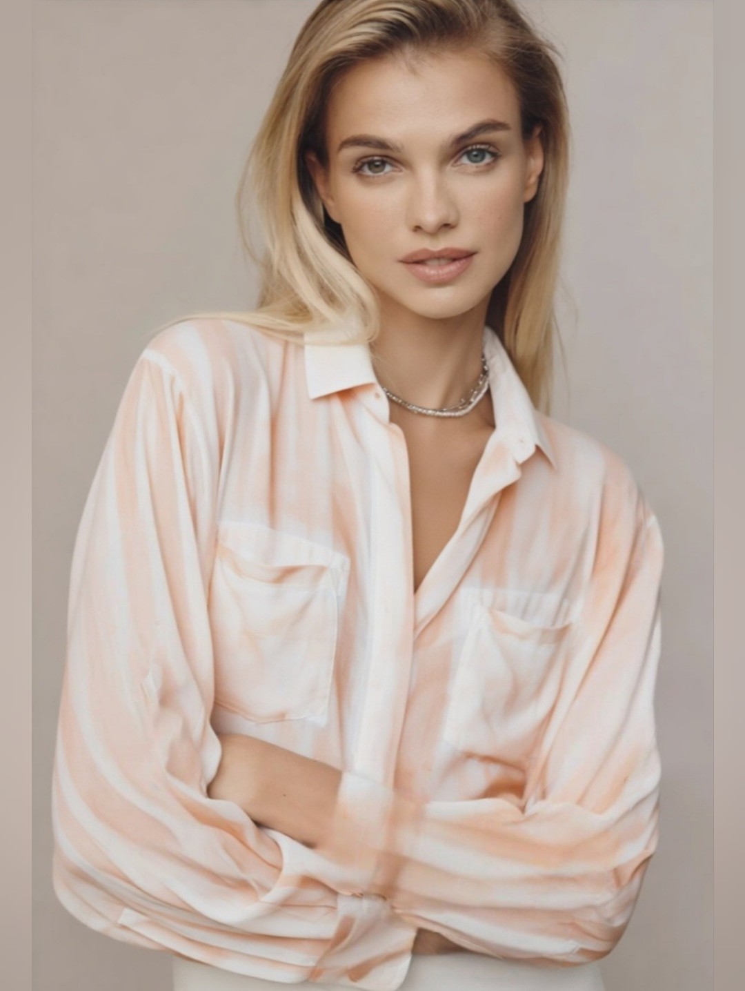 Anthropologie Cloth & Stone Peach Washed Button-Down Top
